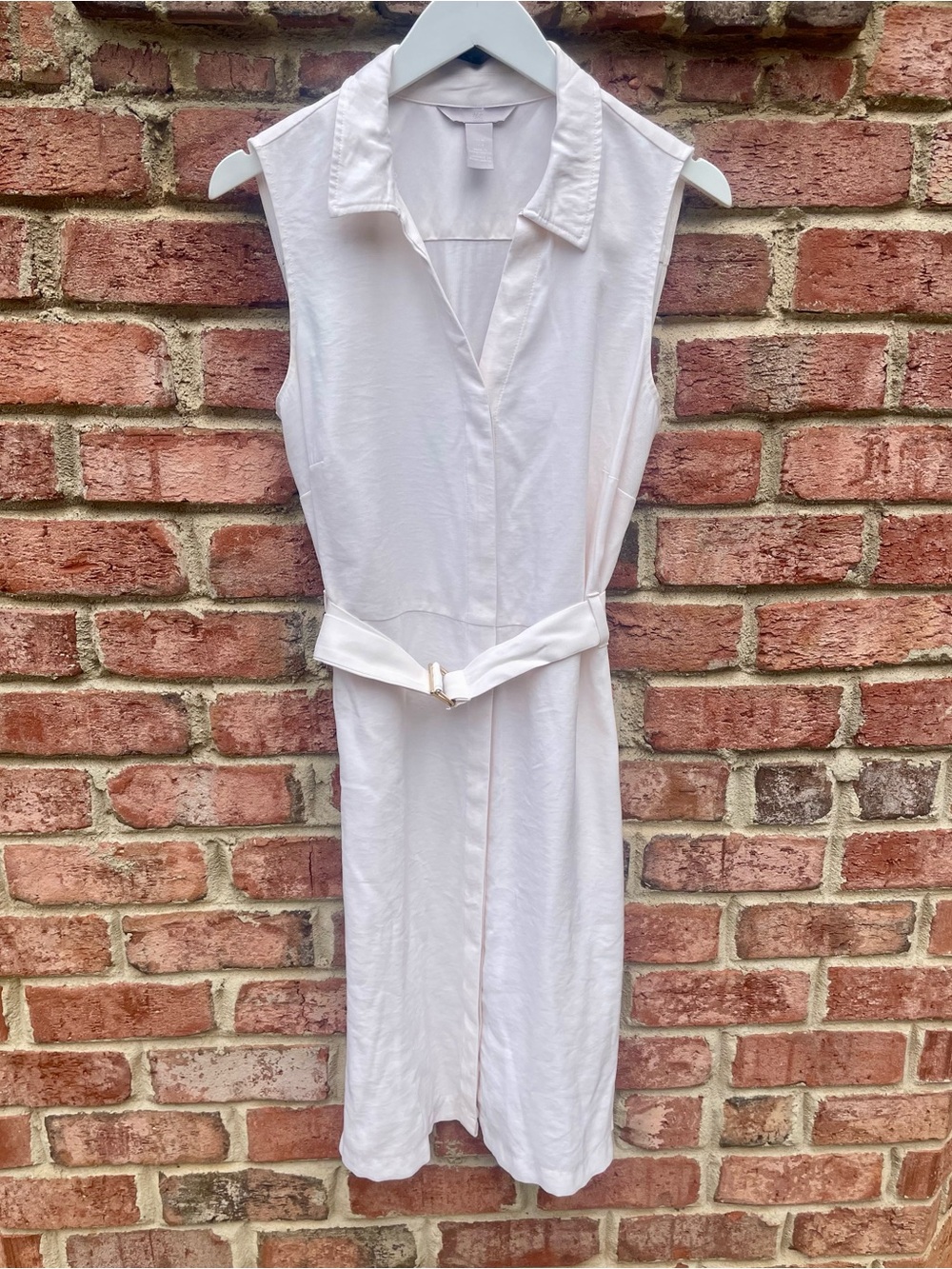 H&M Sleeveless Midi Shirt Dress in Light Cream